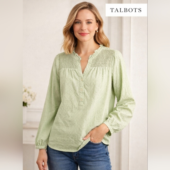 Talbots Tops - Talbots Light Green Smocked Blouse Large | Spring Cottagecore Boho Top